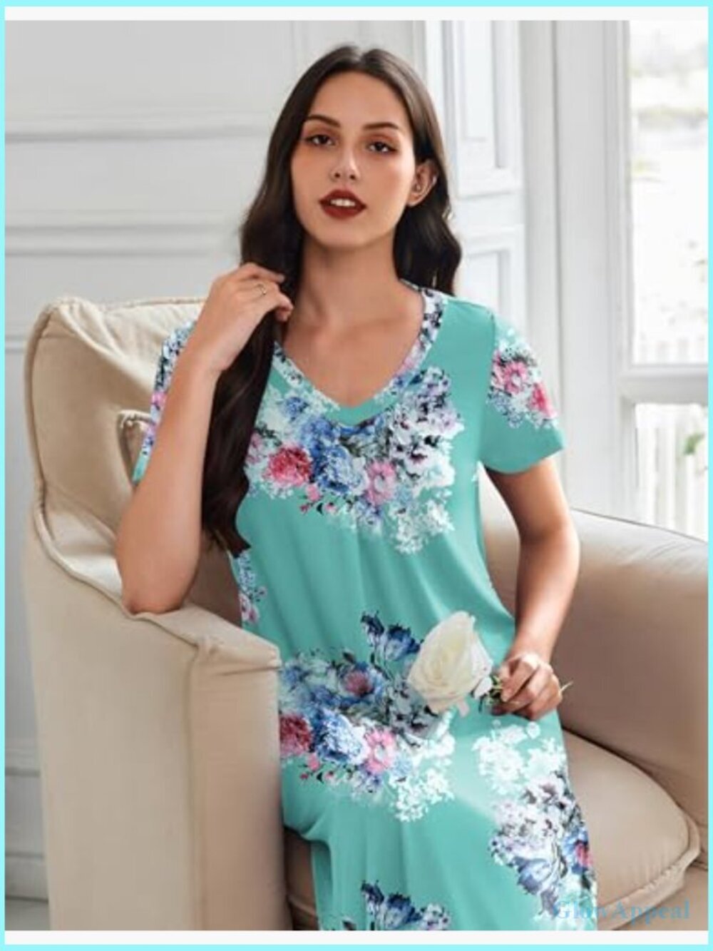 Plus Size Long Nightgown 3 Pack Short Sleeve V Neck Mid-Calf House Dress - Picture 2 of 7